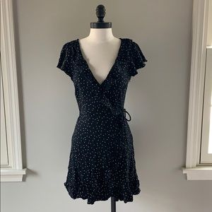 American Eagle Black with White Spots Wrap Dress